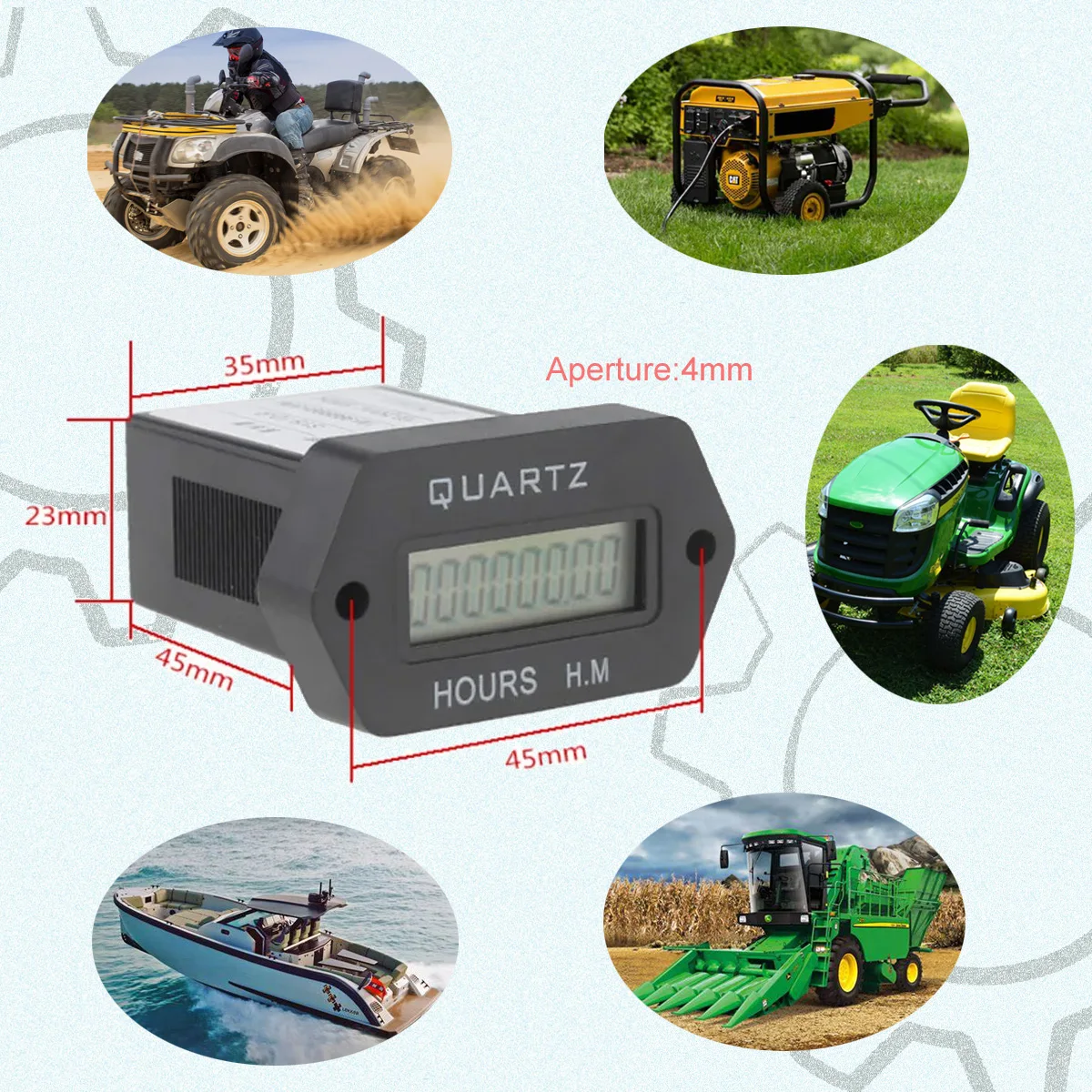 Digital Hour Meter,LCD Accumulate Timer,6-36V DC/AC  Hour Meter Resettable Counter 999999.59H Snap in ,for Vehicle  Boat Truck