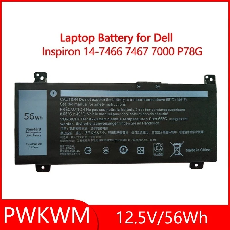 

PWKWM Laptop Battery Replace for Dell Inspiron 14-7466 14-7467 7000 Series 0M6WKR 63K70 9KY50 P78G P78G00115.2v 56Wh