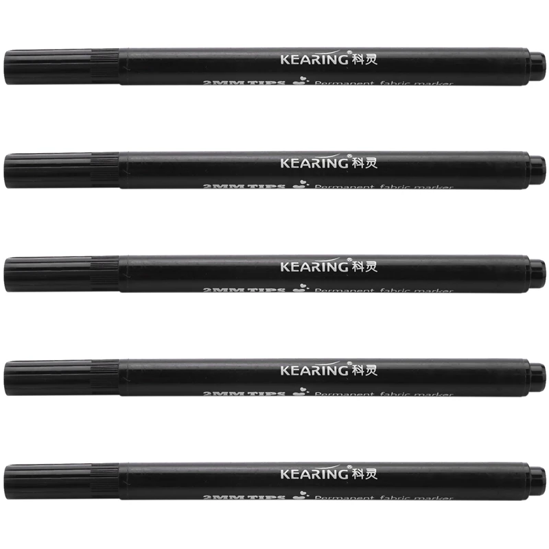 

5 X Fabric Marker Pens Permanent Colors For DIY Textile Clothes T-Shirt Shoes Black