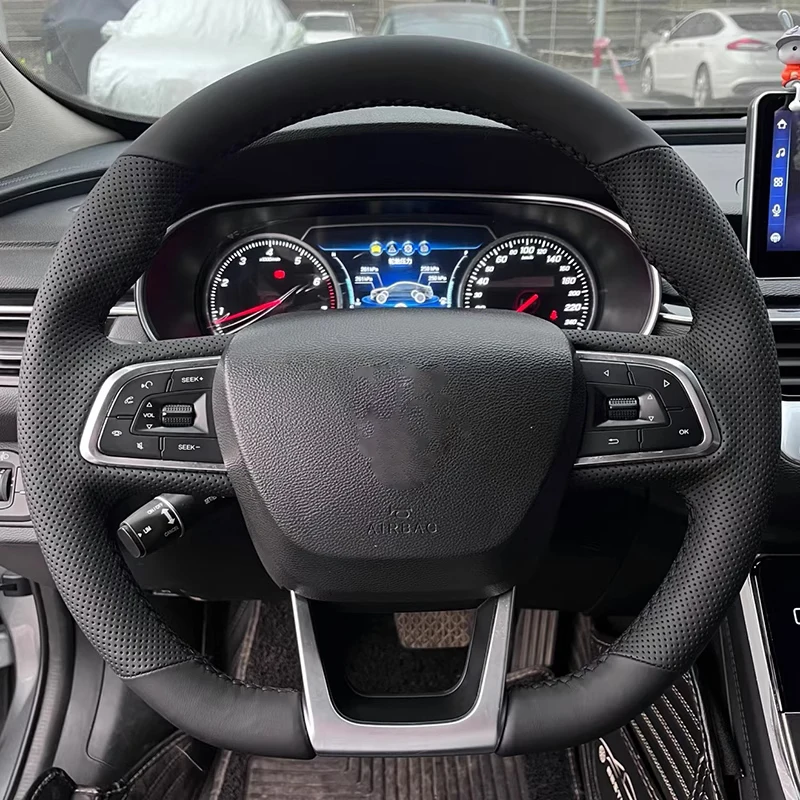 

For Hongqi H5 18-22 HS5 19-23 HS7 19-22 Car Steering Wheel Cover Manual Sewing Genuine Leather Protector Braid Accessories Parts