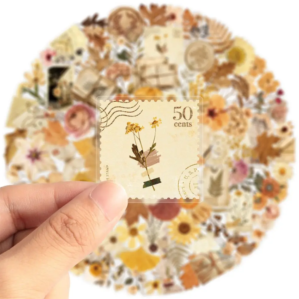 Floral Leaf Design Dried Flower Pattern Sticker Waterproof Self Adhesive Clear PET Decal Aesthetic Elegant DIY Craft Sticker