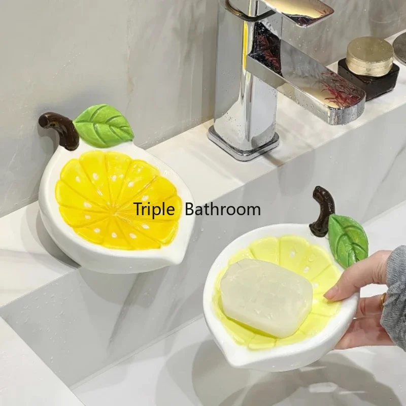 Ceramic Lemon Soap Rack Hotel Cartoon Fruit Soap Dish Bathroom Accessories Ceramic Soap Storage Box Household Jewelry Disc
