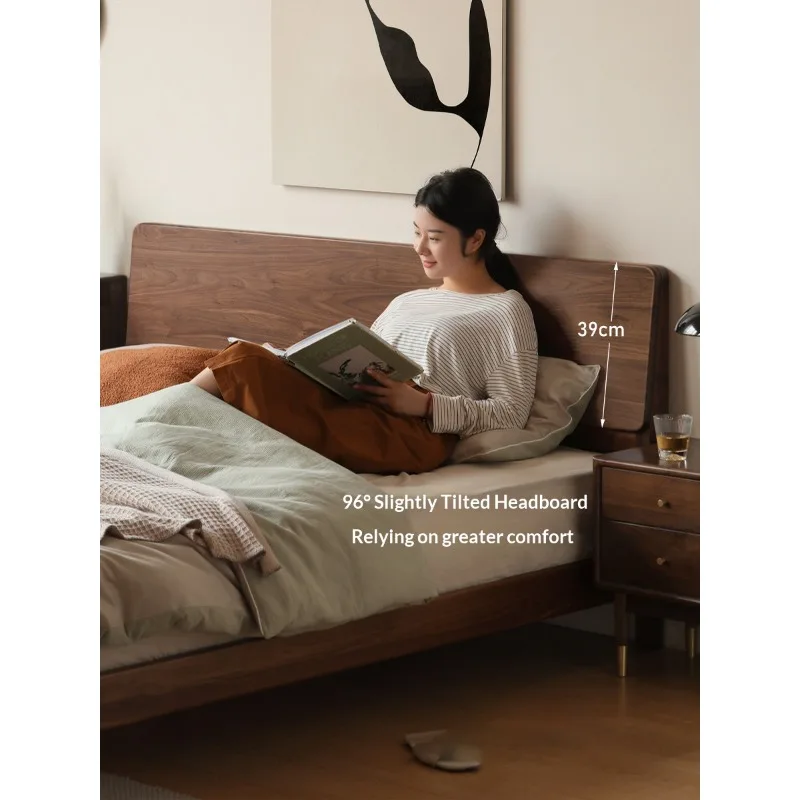 Luxury North American Black Walnut Bed Modern Low Profile Platform Bed Frame Solid Wood Master Bedroom Furniture King Size