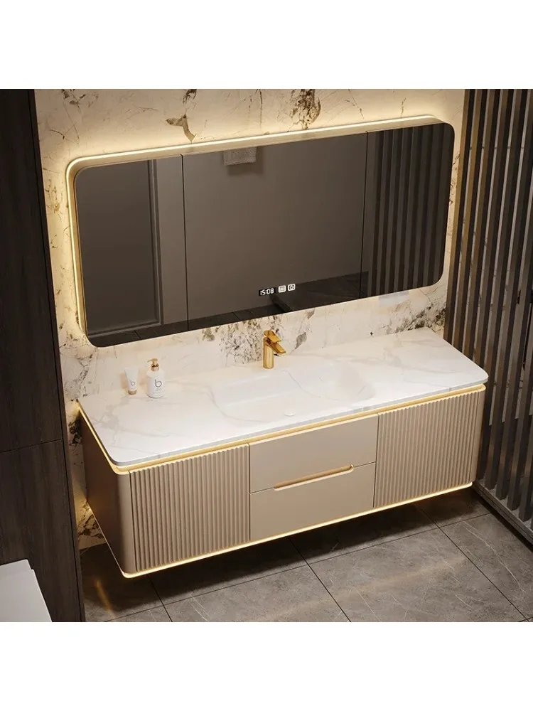 Кремовый стиль, каменная плита, туалетный столик, комбинированный настенный шкаф для хранения, шкафы для ванной комнаты, полки, модная мебель, туалетные столики Bano