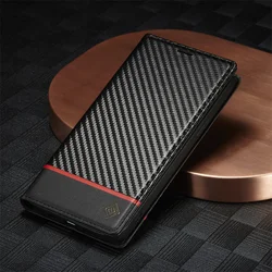 Luxury Fashion Carbon Fiber Leather Wallet Phone Case For iPhone 16 15 14 13 12 11 XS Pro Max XR Magnetic Flip Book Holder Cover