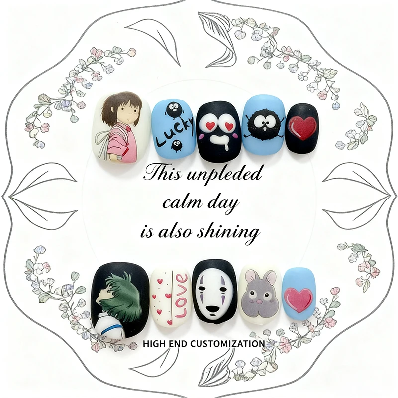 

Japanese Anime 3D Handmade Press On Nails Soot Sprite Faceless Spirit Cosplay Pink Blue for Anime Fans Trendy Gal Nail Accessory