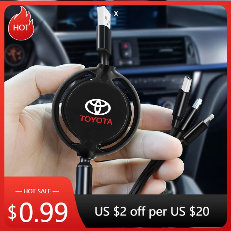 

Для Toyota 2026 Горячие колпачки-концентраторы 3 в 1, зарядный кабель Micro USB Type C, мультизарядное устройство для Toyota c-hr Corolla Camry rav4 Yaris hilux