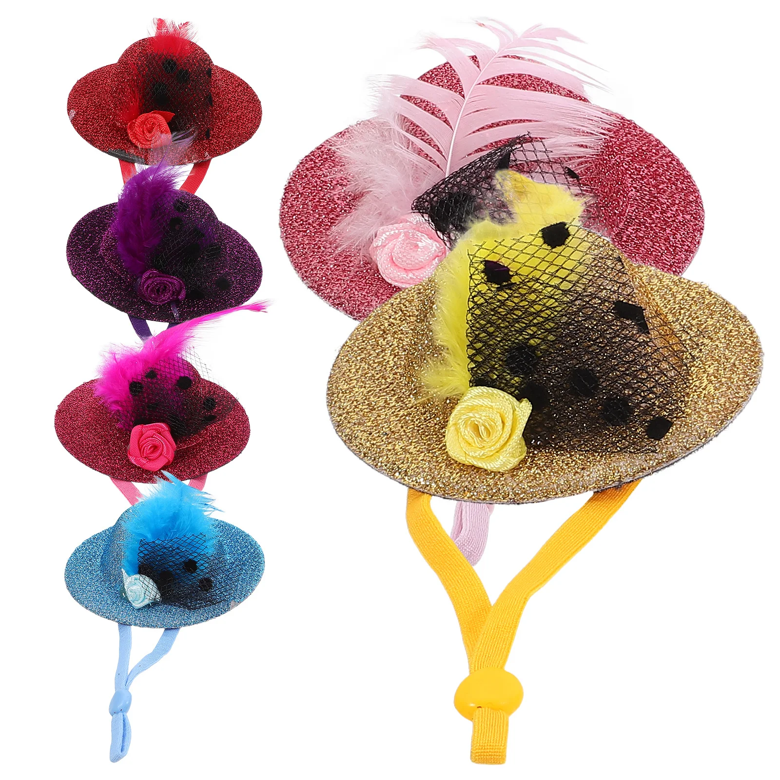 

6Pcs Adjustable Chicken Hats Hen Mini Caps Soft Comfortable Pet Accessories for Small Dogs Cats Rabbits Funny Decorative Bird