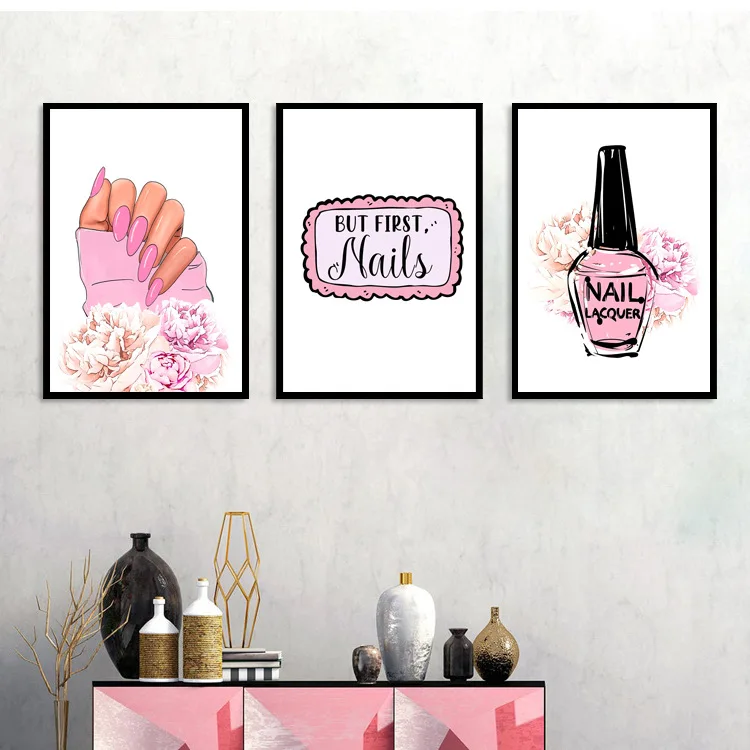 Nail art eyelashes canvas painting Nordic fashion makeup poster poster creative beauty salon background decoration painting