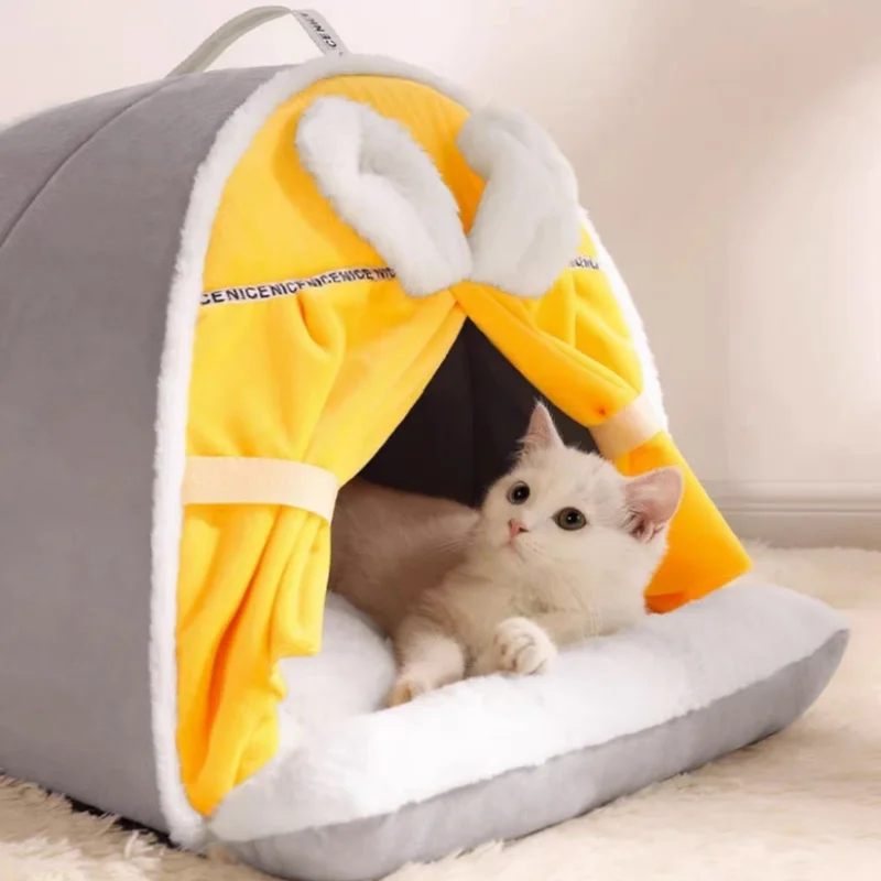 Winter Warm Cat House Super Soft Cozy Cat Sleeping Cave Thicken Cute Kitten Puppy Tents Windproof Cat Bed Nest Pet Supplies