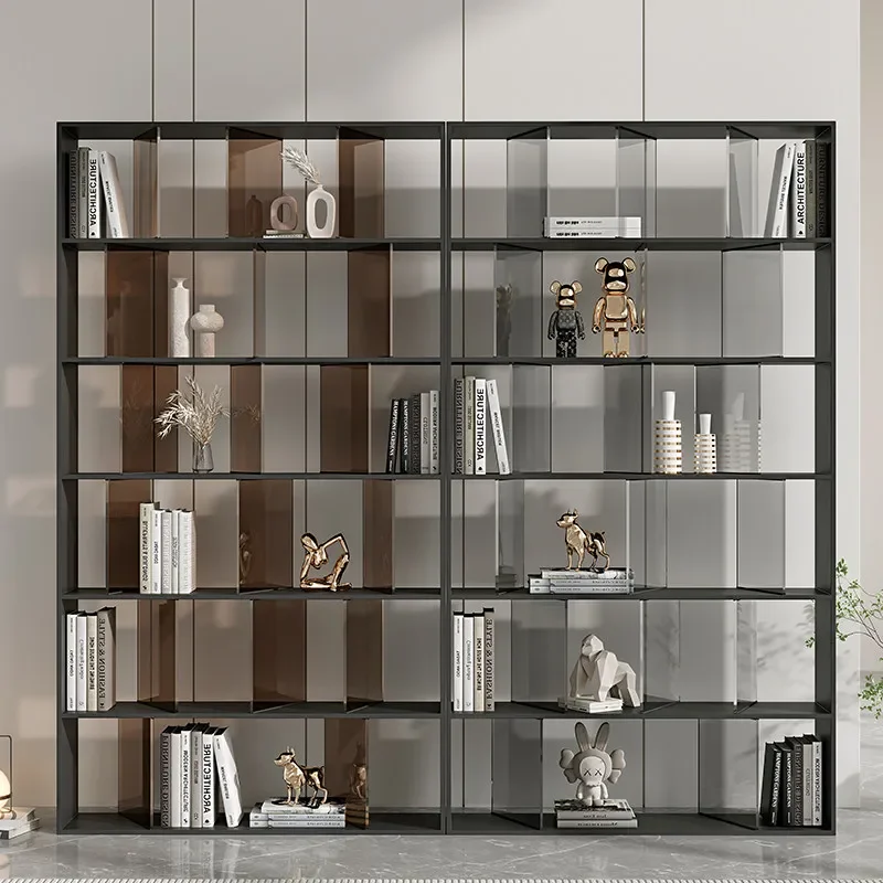 Italian stainless steel bookshelf, living room light luxury acrylic multi-layer display rack, metal creative modern floor rack