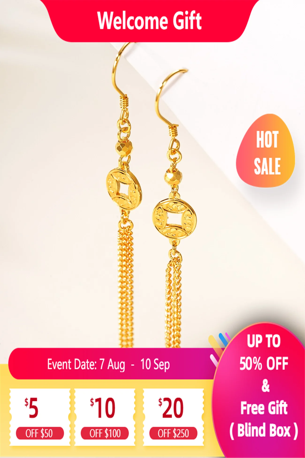

Lium Gems Gold Old Coin Earrings Gold Huggie Dangle Earrings for Women 24k Gold Vermeil 925 Silver Charm Dainty Tassels Jewelry