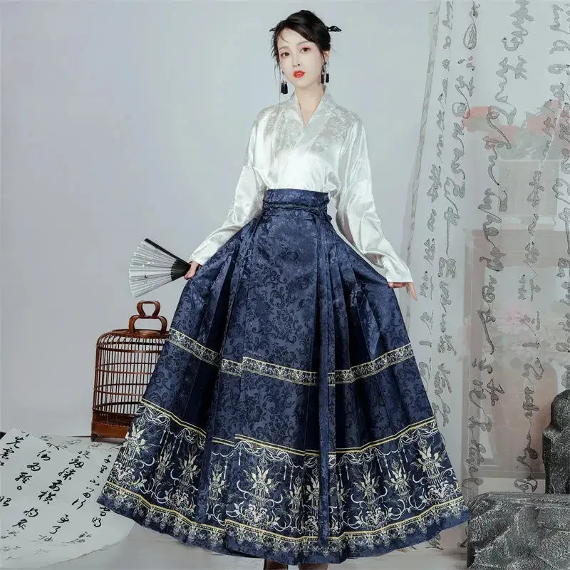 

Vest Skirt Hanfu Modern Style Women's Suit Mamianqun Chinese Vintage Clothes Horse Face Skirt Daily