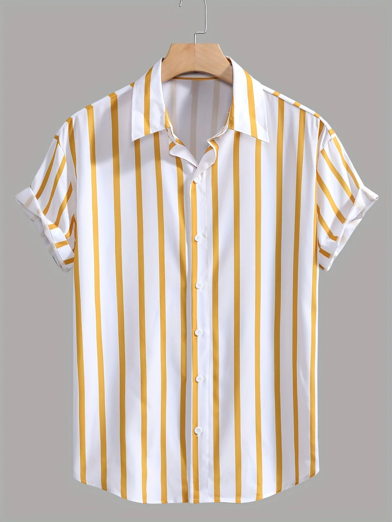 Holiday style striped men's short sleeve lapel shirt for summer outdoors