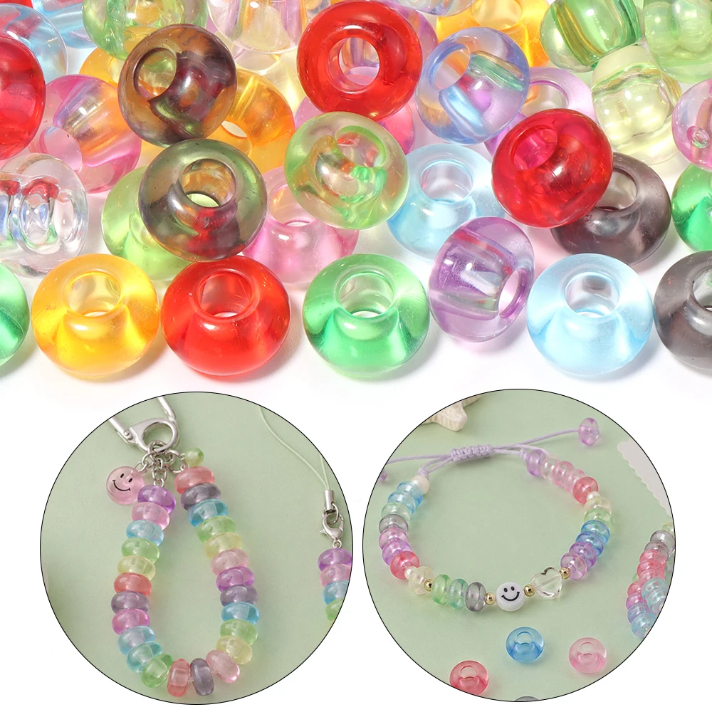 50 Stück/Set Transparente Bunte Rad-Acrylperlen mit Großem Loch Lose Abstandsperlen für DIY-Handarbeiten Schlüsselanhänger Armband Schmuckherstellung – Detail 2