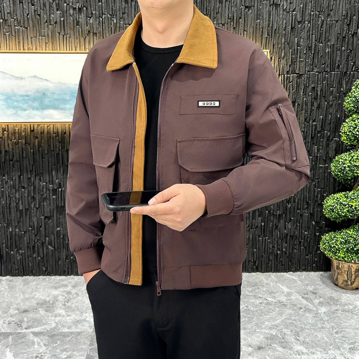 

Faionable Casual Collar Jaet Men's Spring Autumn Patchwork Top Men's New High-End Feeling Casual Outerwear Trendy Brand