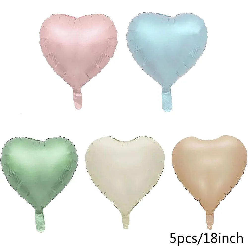 Globos de aluminio para Decoración de cumpleaños, Globos de helio con forma de corazón, color verde salvia, rosa, azul y marrón, 3/5 piezas, 18