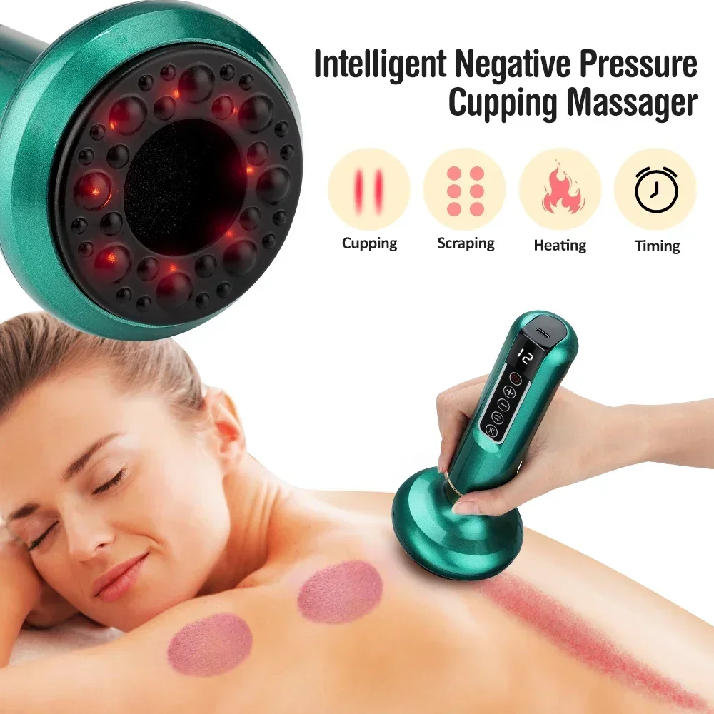 Electric Cupping Massager Handheld, Vacuum Suction & Gua Sha, Heating, Rechargeable Body Massage Device for Home