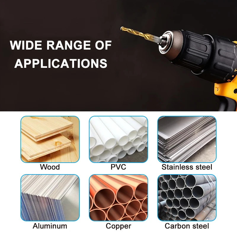High-speed Steel Integrated Tap Machine Hole Chamfering Tool M3-M10 Titanium-plated Composite Hexagonal Drill Bit Multi-function