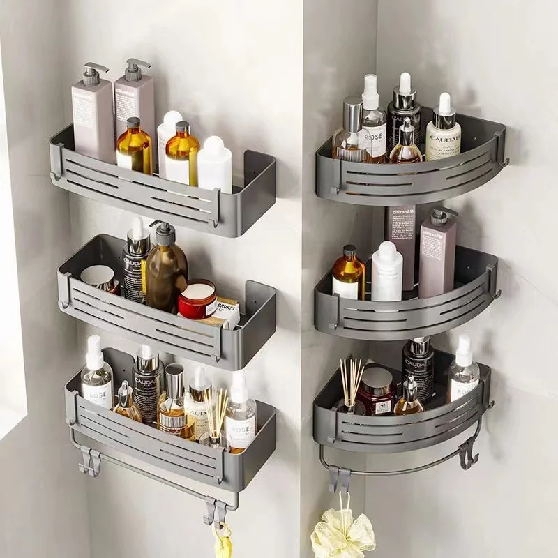 No-Drill Bathroom Shelves Wall Mounted Bathroom Corner Shelf  Shampoo Shower Storage Rack For Toiletries Kitchen Accessories