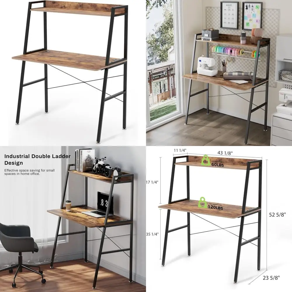 

Compact 2-Tier Ladder Desk with Storage, 43 Inch Home Office and Study PC Gaming Table