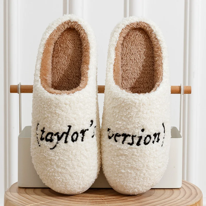 Winter Slippers Taylor's Style Thick Sole Version Men Women TS Swifties Music Tour Anti-slip Fur Cushion Slides Plush Home Shoes