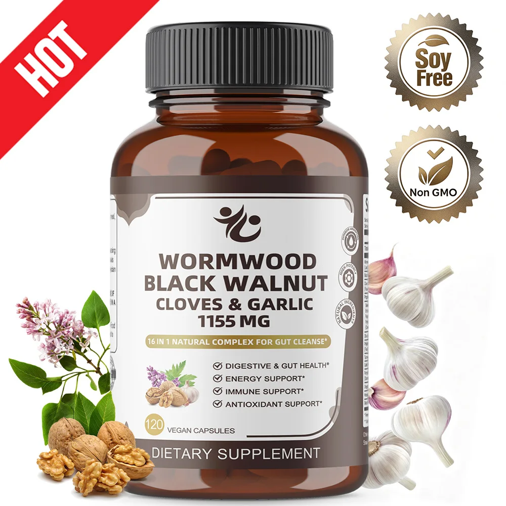 Wormwood Black Walnut Lilac Capsules - Cleaning, Gut Support, with Clove Garlic Turmeric 98% Absorption,Vegan Gluten-Free