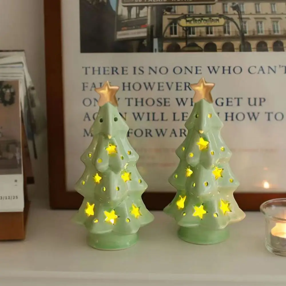Figurines d'arbre de noël étoiles, cloche sans flamme, lampe de nuit, ornements d'arbre de noël en céramique translucide