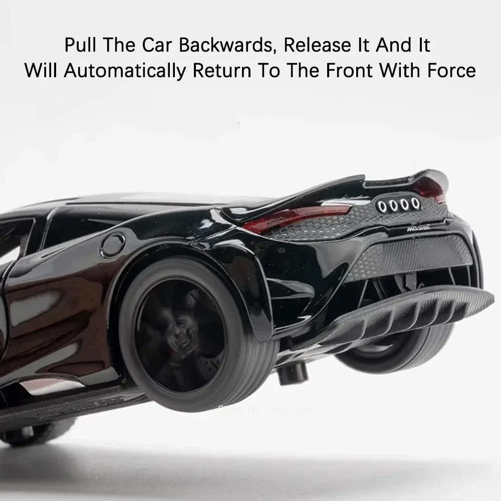 Coche de juguete 1:32 765LT, modelo de aleación fundido a presión, coches súper deportivos, cuerpo de Metal, neumáticos de goma, puertas, sonido abierto, luz, juguete extraíble, regalo para niños