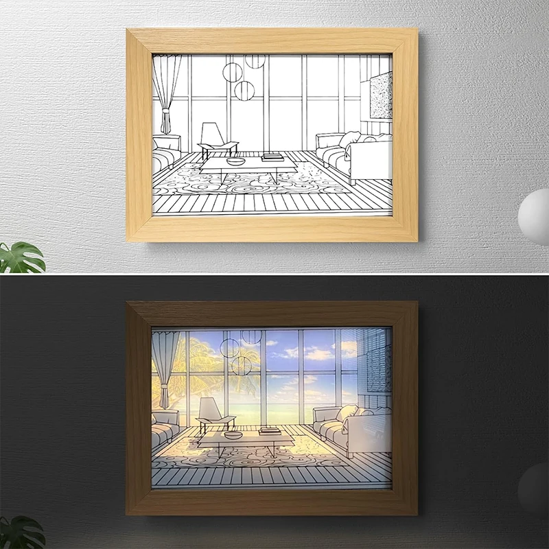 Pintura de luz led decorativa usb plug escurecimento arte da parede candeeiro mesa presente interior luz solar janela foto madeira noite luminosa