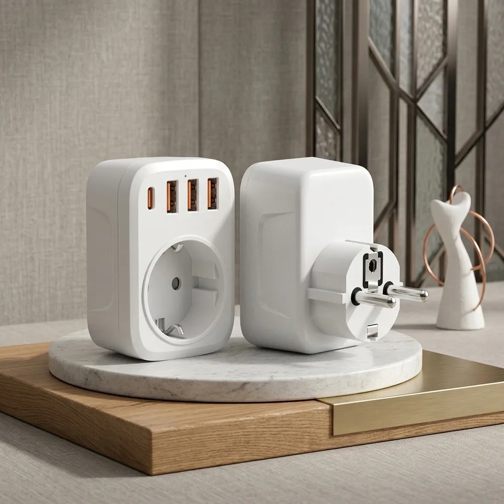 USB-C Wall Outlet with 2 USB-C 2 USB-A 1 AC Socket 5-Port Socket Adapter for Efficient Multi-Device Charging Anywhere