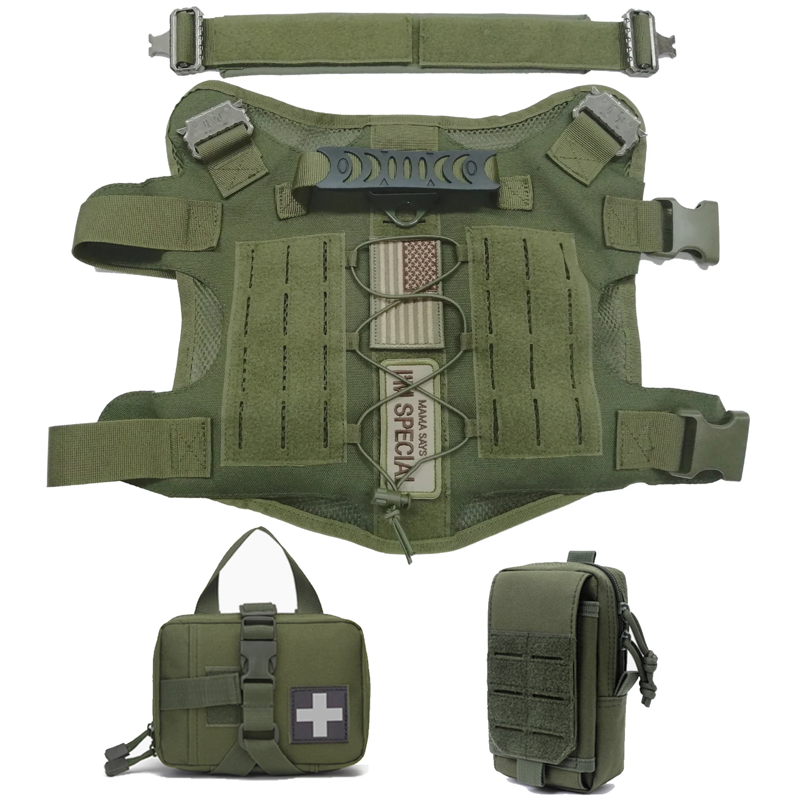 

Custom Dog Pet Accessories Tactical Training Harness 1000D Nylon Molle Dog Clothes Quick Release Service Dog Vest Set With 2 Pou