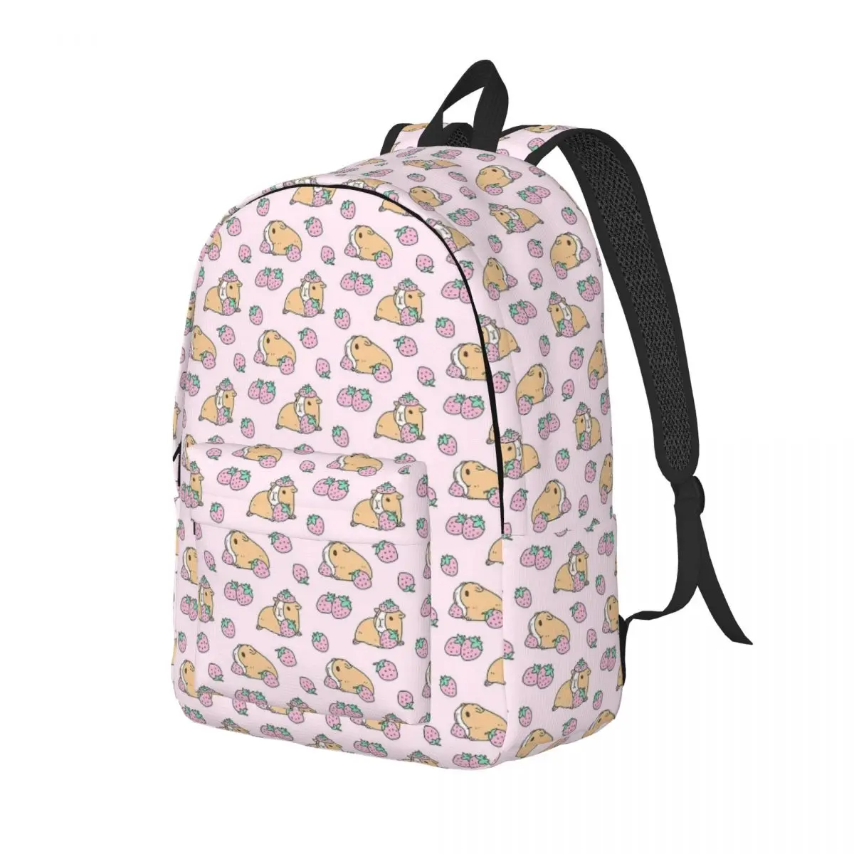 Mochila de morango doce cobaia rosa, mochila de lona menino e menina do jardim de infância Amantes do estudante da escola primária