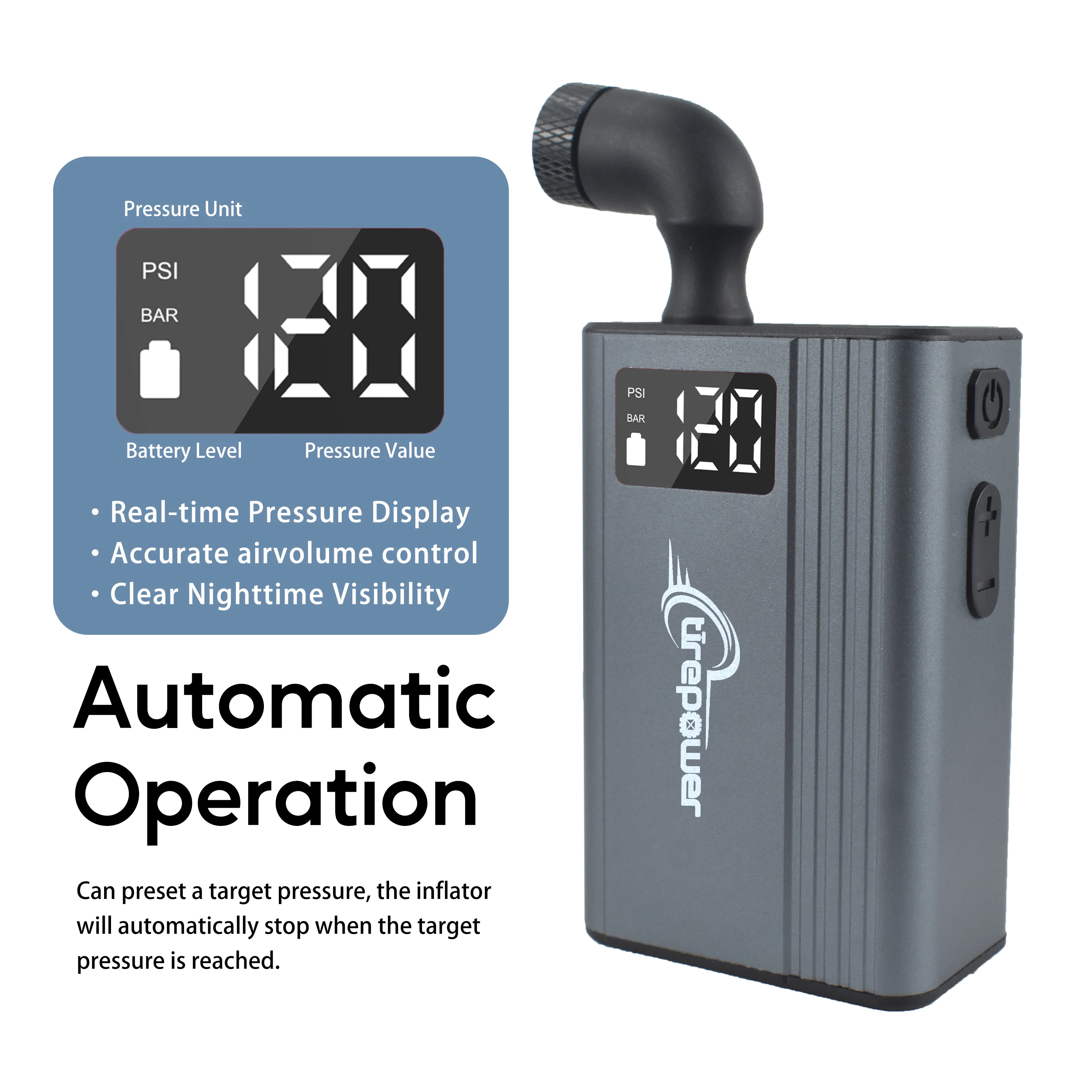 120 PSI Bike Portable Electric Pump Aluminum Alloy Schrader Presta Valve Cycling Bicycle Tire Inflator Pressure Display Start