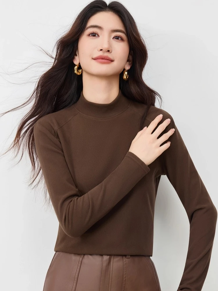 SENTUBILA Women's Long Sleeve Top 2025 Winter Solid Mock Neck Knitted Tees Simple Casual Loose T-Shirts Basic Clothing W54SF3967