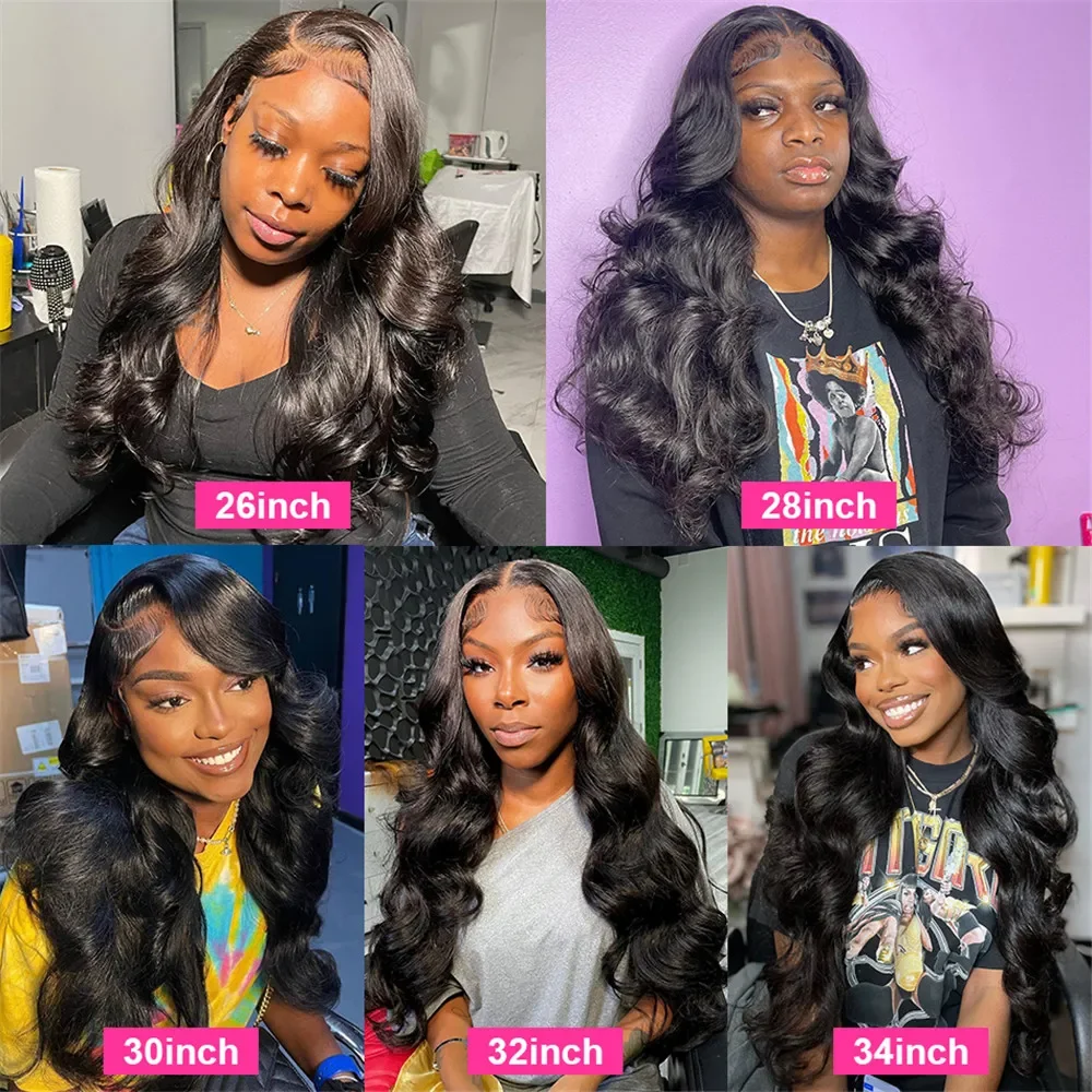 40-calowe peruki z ludzkich włosów 13x4 Body Wave Lace Front dla czarnych kobiet Pre Plucked Glueless Loose Wave 13x6 HD Lace Frontal Wig 180%