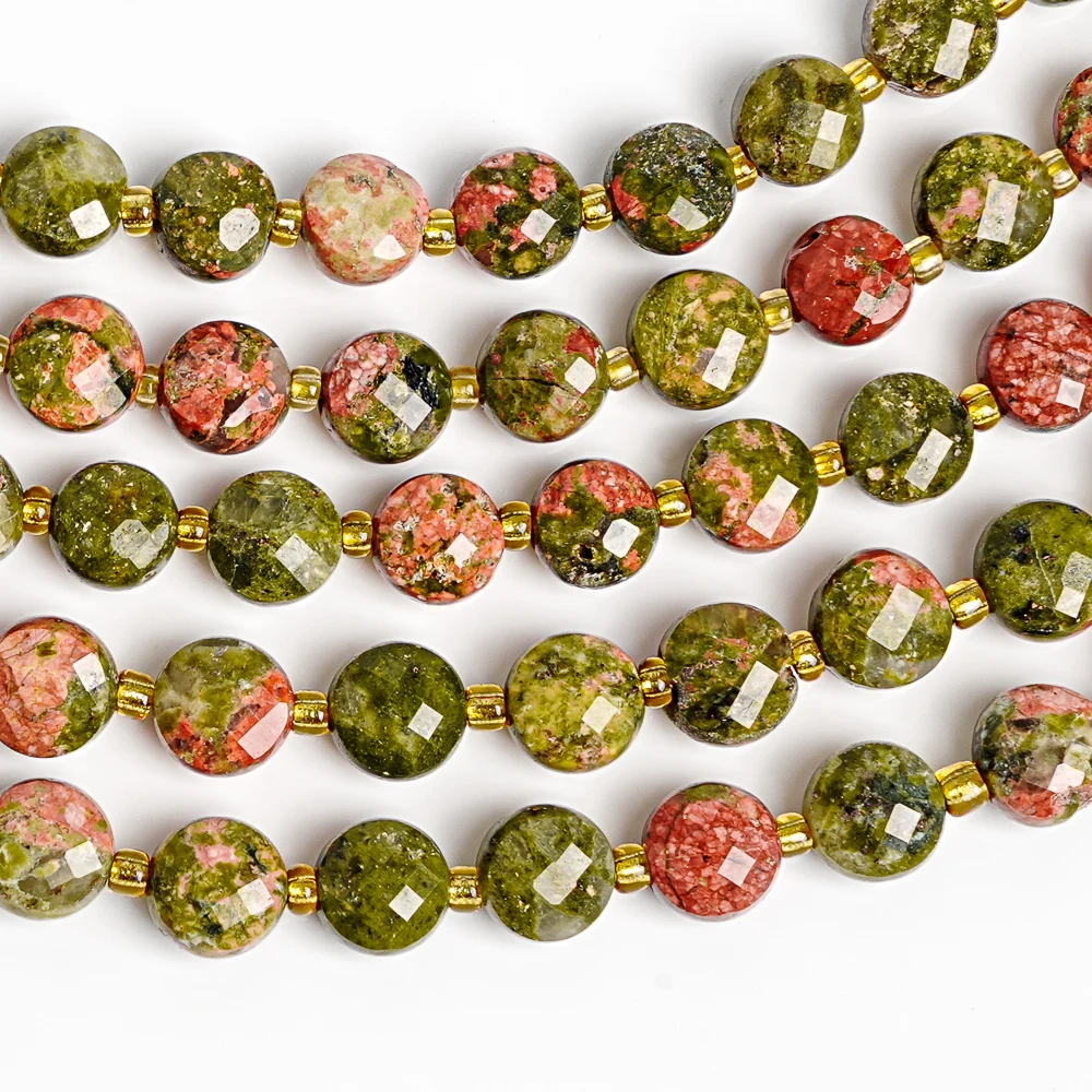 Gemstone Bracelet Healing - NATURAL UNAKITE STONE BEADS RED GREEN