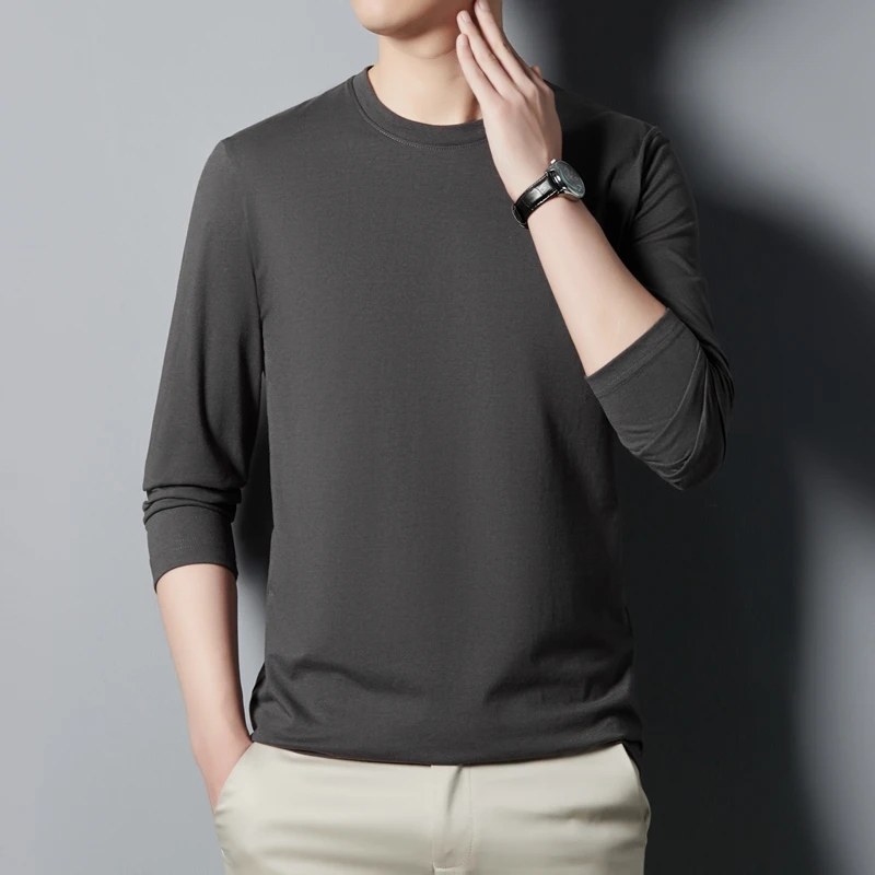 Ice Silk Men's Summer and Autumn 2026 New Long Sleeved T-shirt Ultra-thin Middle-aged Round Neck High-quality Upper Garment