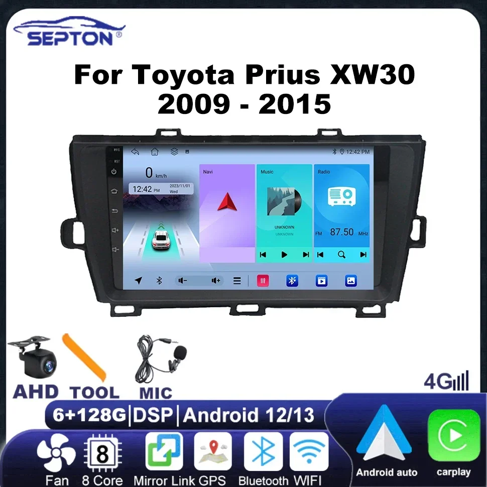 

SEPTON Android автомобильный радиоприемник мультимедийный видеоплеер для Toyota Prius XW30 2009-2015 8-ядерный Android auto Carplay GPS автомобильный экран 4G