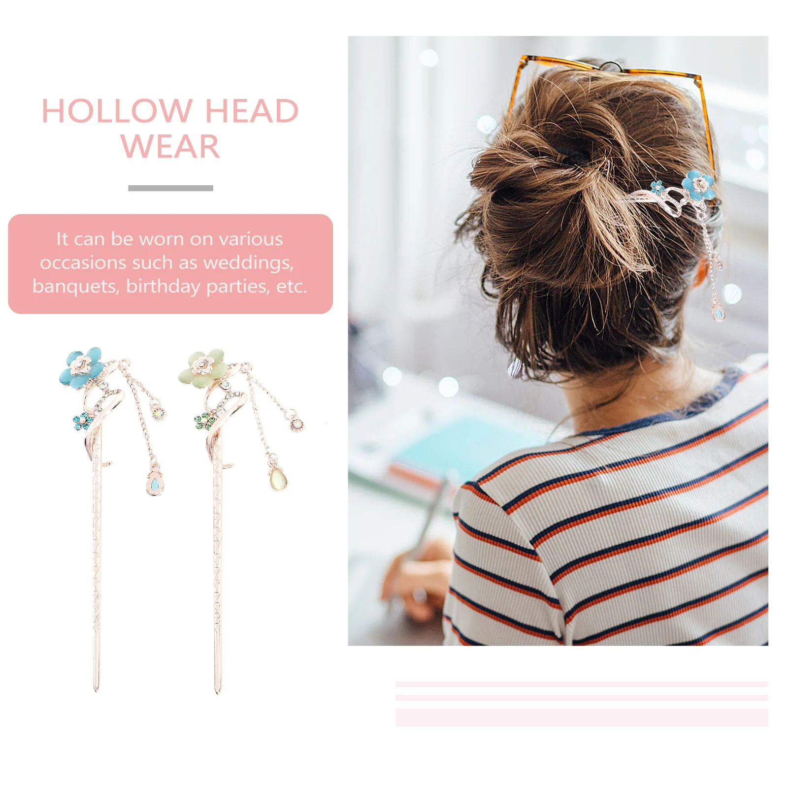 

6pcs Classical Hair Stick Retro Flower Hairpin Vintage Chinese Style Diy Hair Ornament For Women Girls Headdress