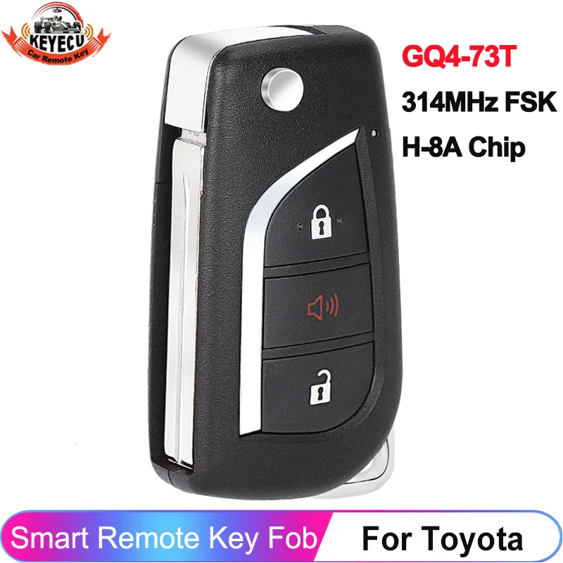 KEYECU FCC ID: GQ4-73T HYQ12BFA 3 Button 314MHz 8A-H Chip For Toyota Vios Hilux RAV4 Yaris 2017-2021 Remote Car Key Fob