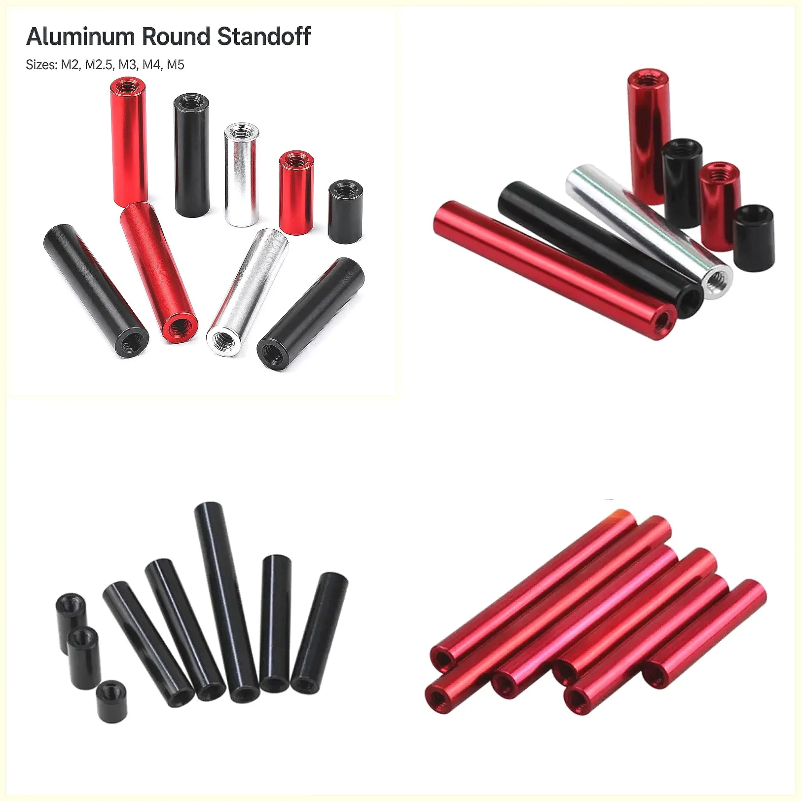 M2 M2.5 M3 M4 M5 Red Black Silver Aluminum Standoff Column Spacer Rods for RC Multirotors, 5-10pcs/lot Round Pillar Screws 6