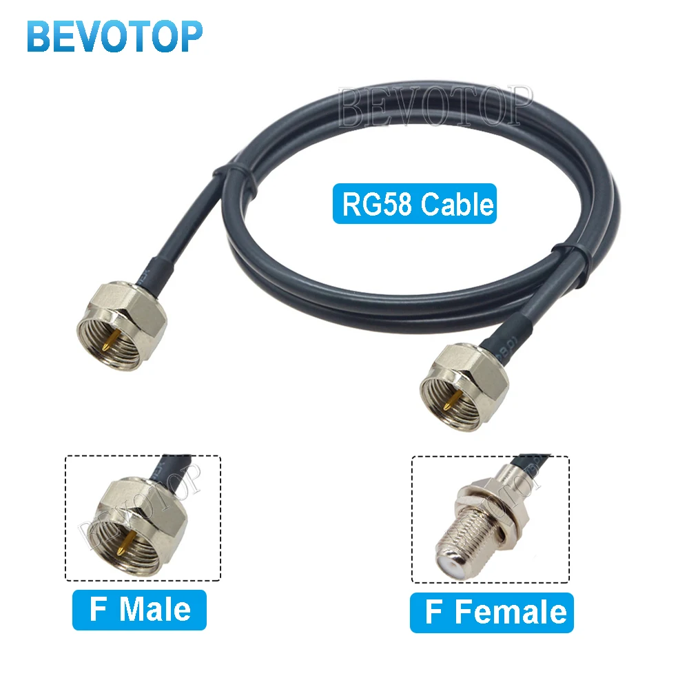 F macho a F macho enchufe RG58 PIgtail 50ohm Cable Coaxial enchufe F adaptador de antena de TV Cable de extensión Coaxial RF puente Pigtail