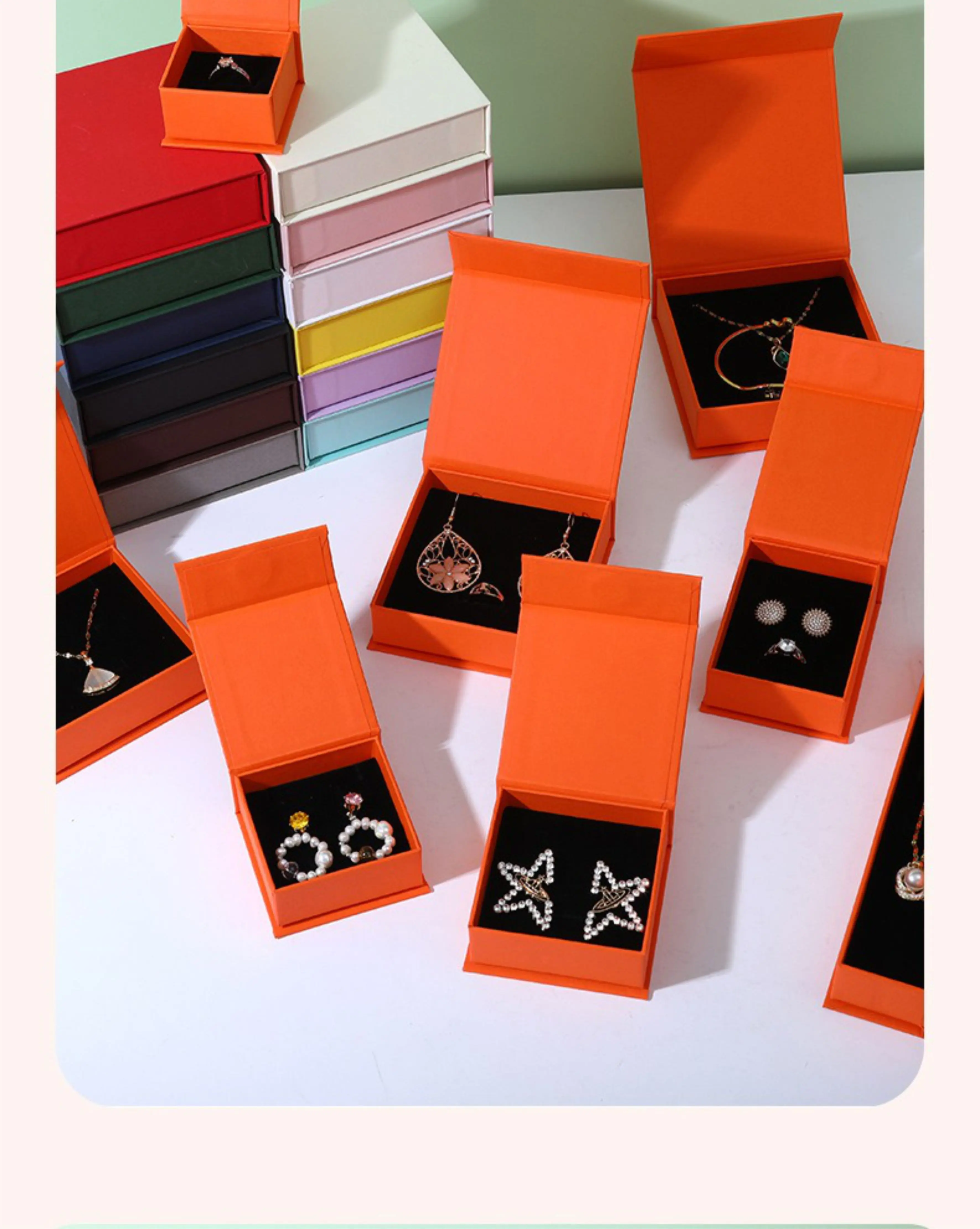 Großhandel 50 teile/los benutzer definierte rosa Papier Schmucks cha tullen mit Logo Schmuck Geschenk verpackungs boxen Ohrring Halskette Armband Ring boxen – Detail 5