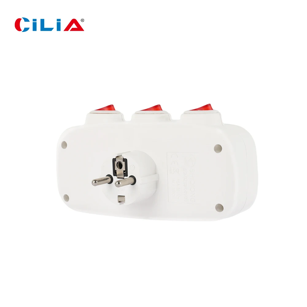 CILIA EU Electrical Sockets With ON/OFF Switch Euro Mounted 1 To 3 Way Germany Standard Extensions Adapter Power Plug Socket ﻿