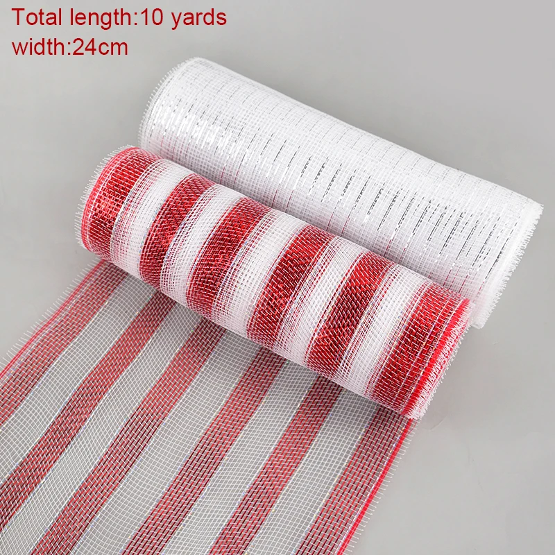 10Yard Christmas Ribbon DIY Red White Xmas Tree Glitter Mesh Tulle Roll Fabric Christmas Gift Packing 2023 Navidad Decorations