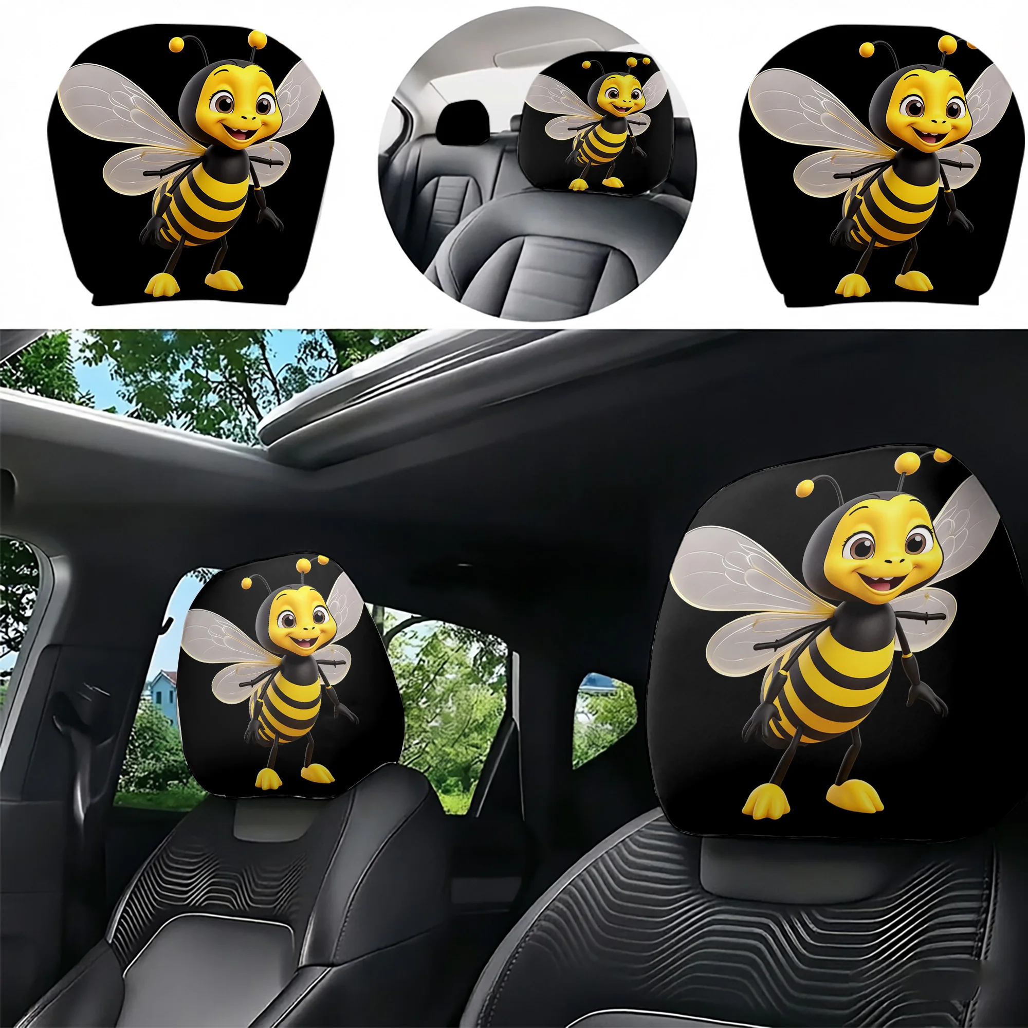 2pcs Cute Bee-Patterned Car Headrest Covers—add a touch of playfulness to your car’s interior. Filling not included. Easy to ins