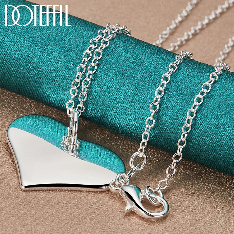 

DOTEFFIL 925 Sterling Silver 18-30 Inch Chain Heart Tag Pendant Necklace For Women Wedding Engagement Jewelry Christmas Gifts