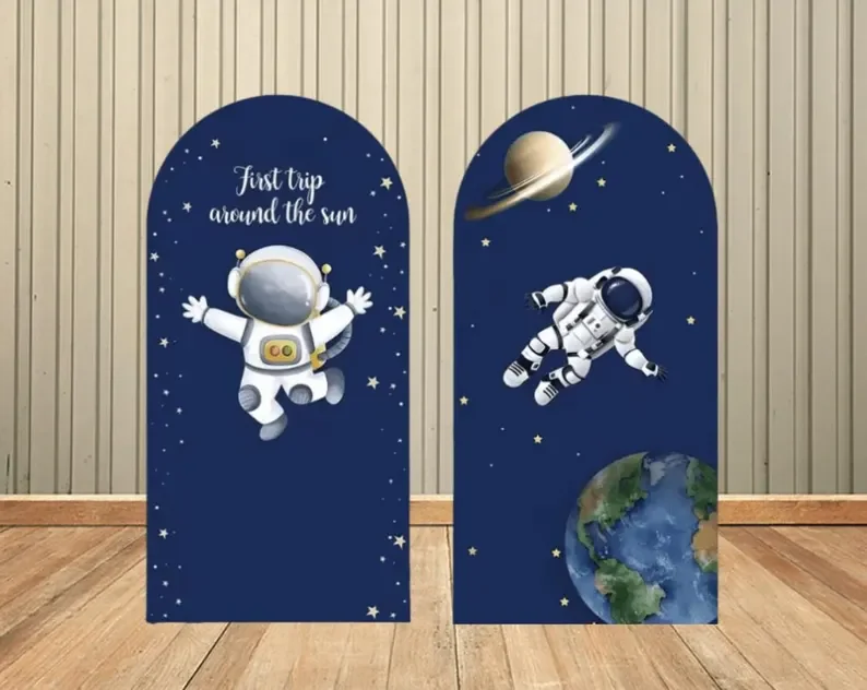 

Mehofond First Trip Around The Sun Arch Backdrop Cover Stars Dark Blue Outer Space Astronaut 1 Year Boy Birthday Party Decor