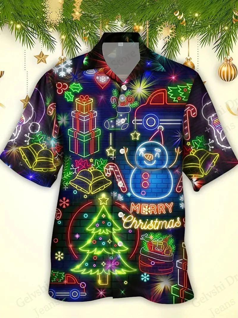 

Рождественская рубашка с 3d принтом Санта-Клауса для мужчин и женщин, модные повседневные рубашки с короткими рукавами на пуговицах, праздничная блузка, рождественский подарок, майки